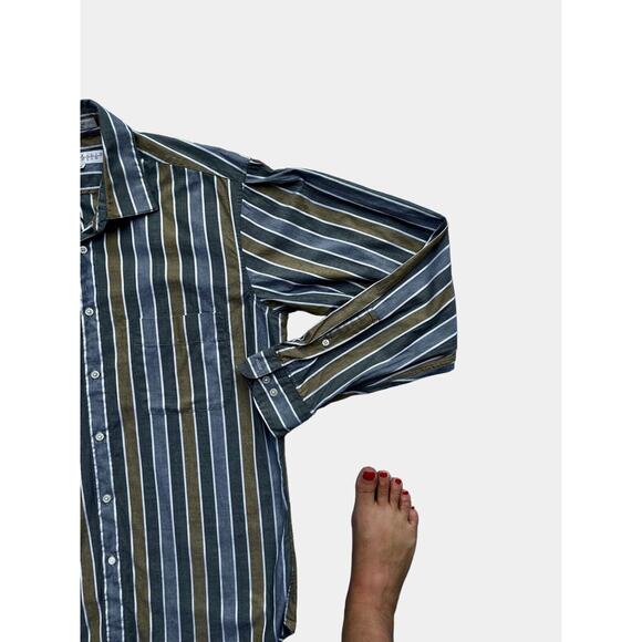 Perry Ellis Portfolio Striped Mens Button Down Long-Sleeve Shirt 16 Earthtoned - Picture 2 of 6